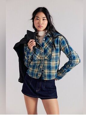 Free People We The Free Georgia Plaid Embroidered Button Down